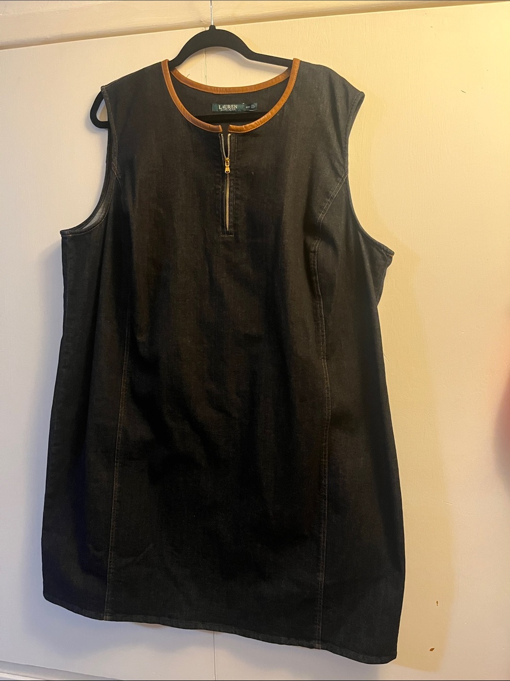 Lauren Ralph Lauren Black Sleeveless Shift Dress with Brown Trim